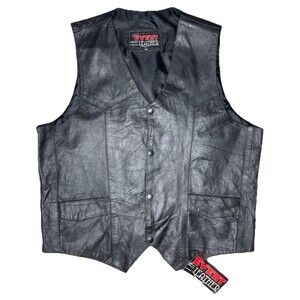 Vtg NWT Event Leather Biker Vest Mens 46 Black Snap Front Motorcycle Pockets NOS